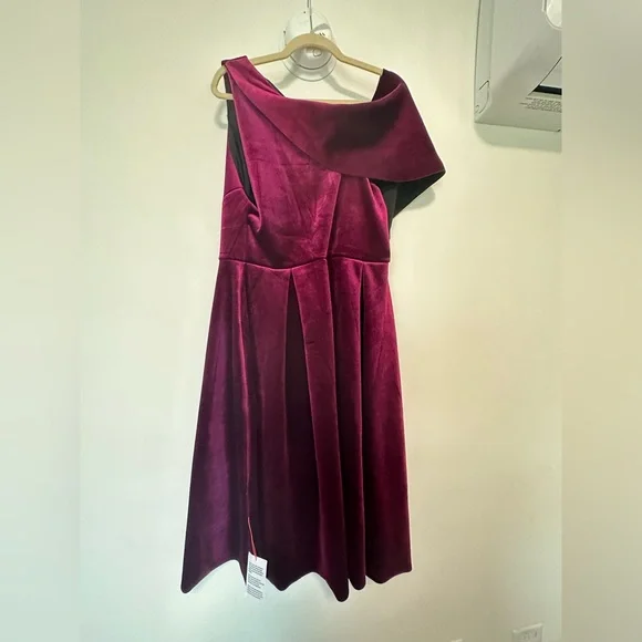 Velvet Bare Shoulder Midi Dress in Berry - Picture 11 of 11